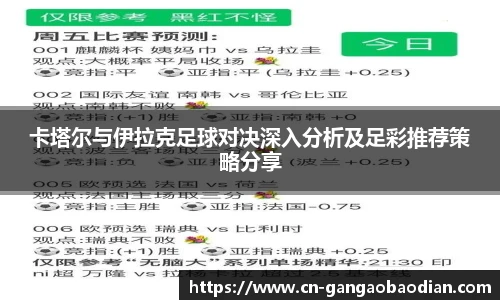 卡塔尔与伊拉克足球对决深入分析及足彩推荐策略分享